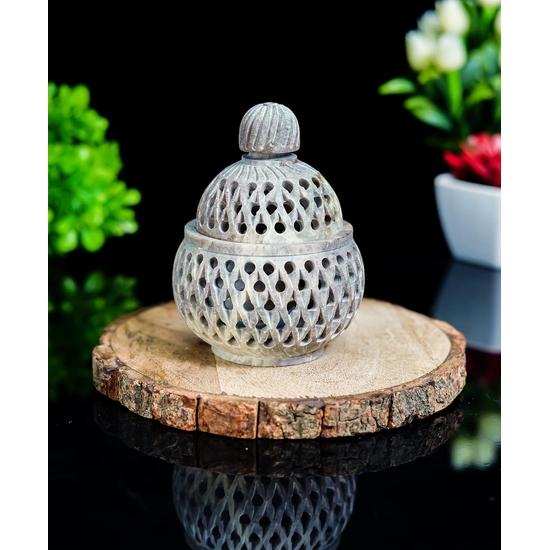 Крокон Подсвечник ручной работы с дизайном джали – Подставка для свечей из натурального камня мыльного камня с крышкой для гостиной и домашнего декора