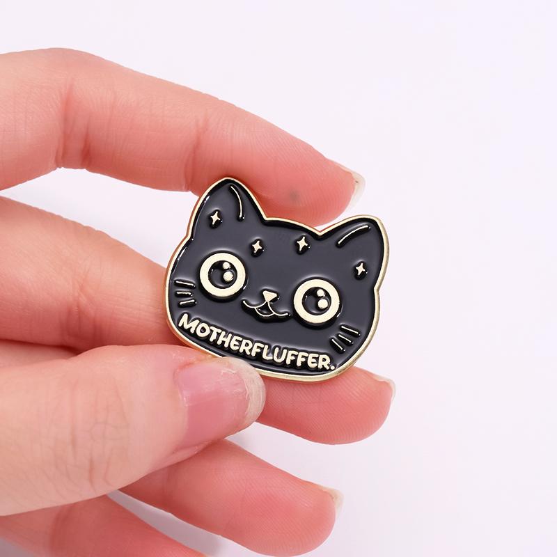 Cute Cats Enamel Pins Custom MOTHERFLUFFER Alien Cat Brooches Lapel Badges Cartoon Animal Jewelry Gift for Kids Friends