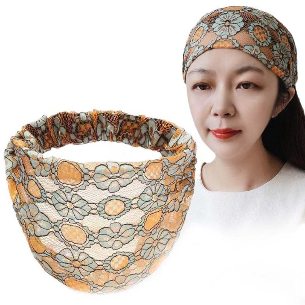 Hair Hoop Mesh Flower Headband Non Slip Wide Side Head Wrap Fashion Lace Hairbands Party