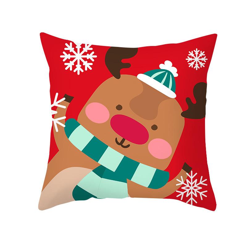 Red And Green Christmas Pattern Throw Pillow Cover With Short Plush Print For Living Room Sofa Decoration Cushion Cover