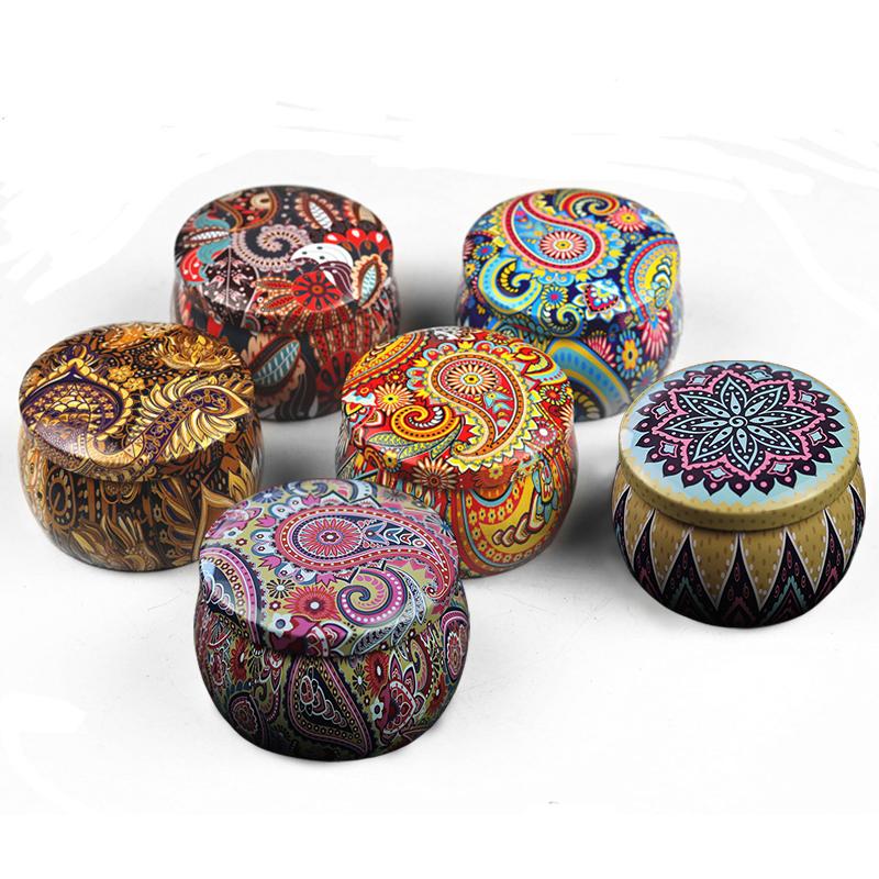 1 шт., пустая коробка для конфет, этнический цветочный принт, банка для свечей, футляр для хранения, пустая жестяная банка для свечей