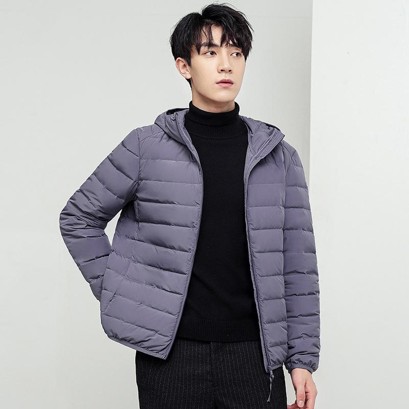 Down Jacket Men's Winter Top Soft New Hooded Trendy Brand Jacket Solid Color 90 White Duck Down Can Be Split In Two