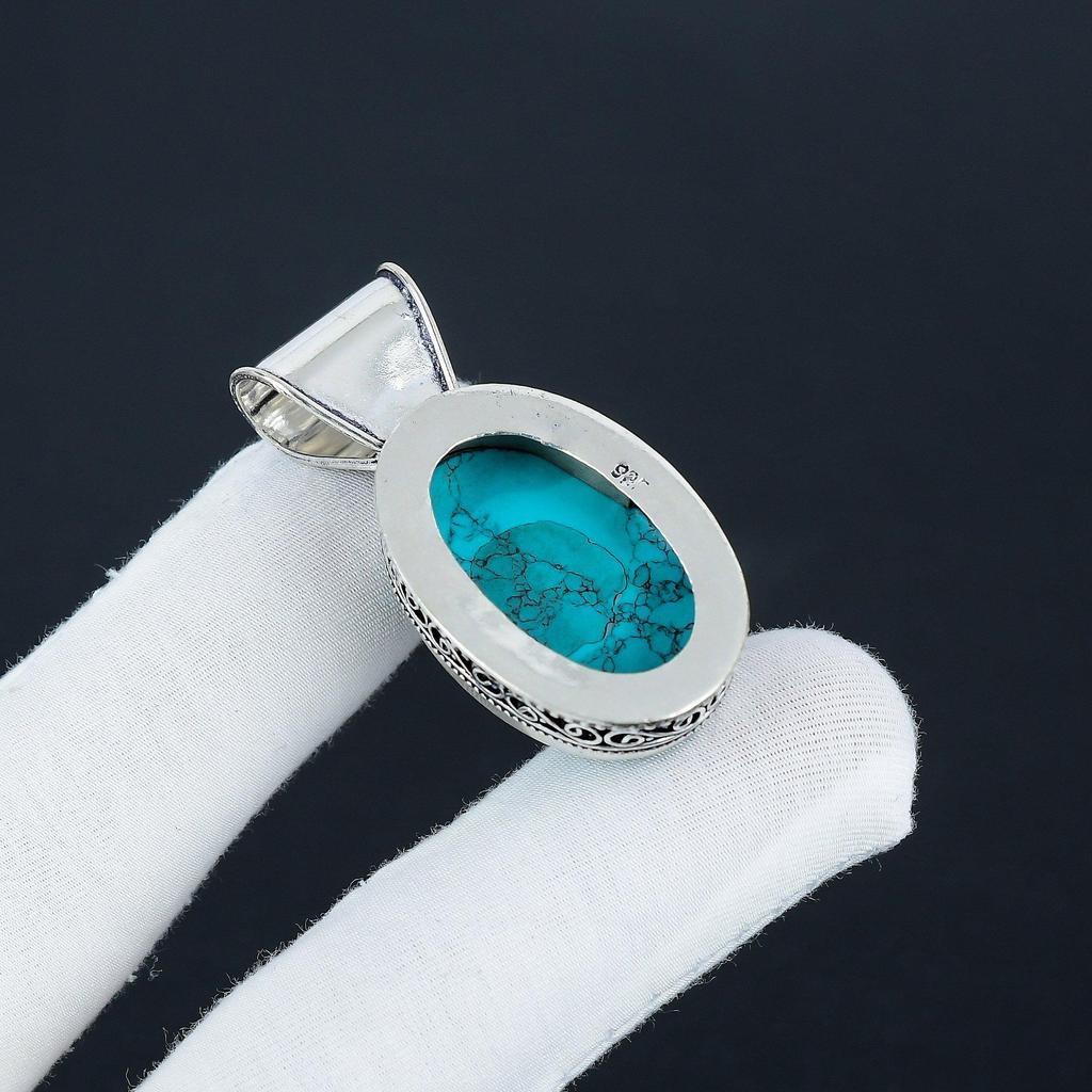 Серебряный кулон с натуральным бирюзовым камнем из стерлингового серебра 925 пробы — овальный дизайн ручной работы, повседневная бижутерия, подарок на день матери
