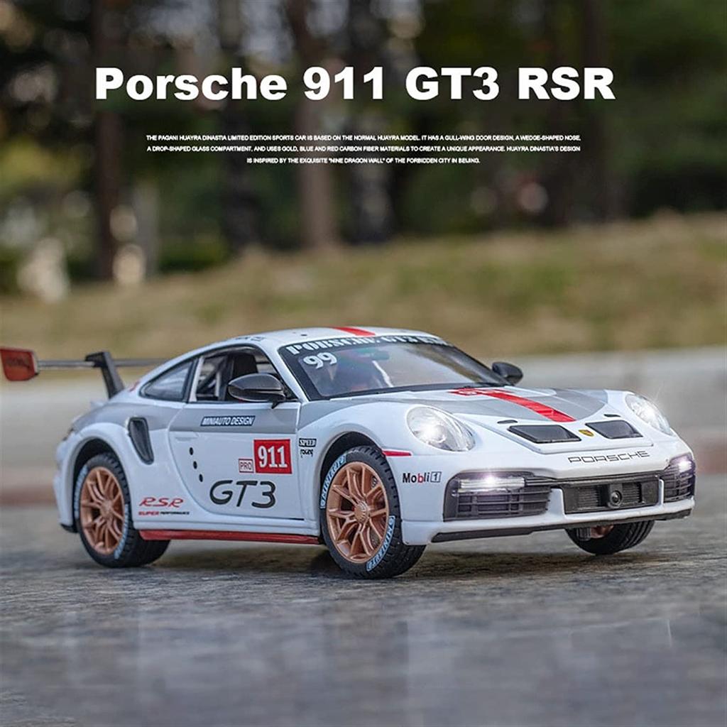 1/24 Scale 911 GT3 RSR Sports Diecast Car Model Toy, Pull Back Toy Vehicle with Sound and Light for Kids Toddler Boys Girls Gift Collection