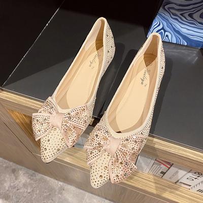 Модные женские балетки с кристальным бантом, замшевые кожаные туфли с острым носком, повседневные женские мокасины с блестками и бусинами, мягкие мокасины