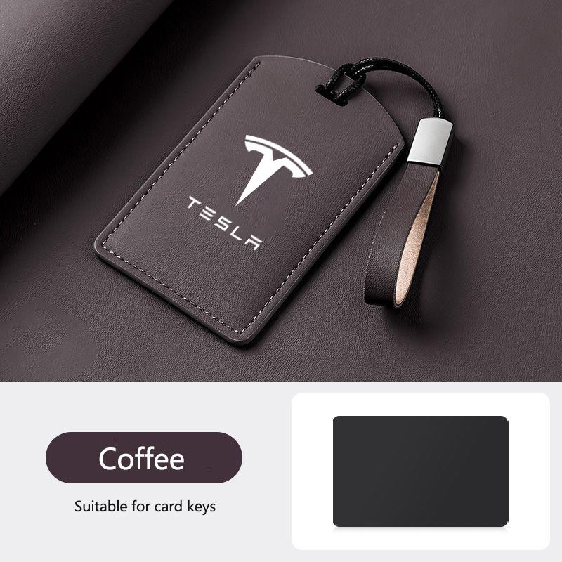 CPSSA1 Leather Car Smart NFC Card Key Case Fob Cover Protector Shell For Tesla Model 3 Model S Model X Model Y Keychain Accessories