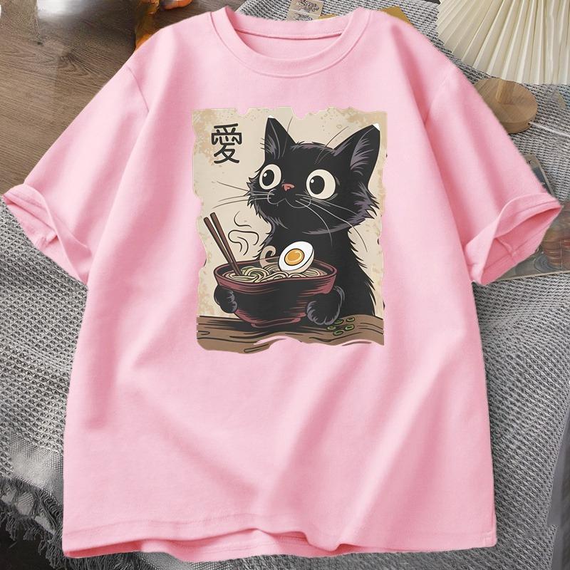 Смешной Кот RaУнисекс Графическая Футболка Японский Kawaii Аниме Кот Футболка Хлопок Короткий Рукав Оверсайз Свободный Короткий Рукав Футболка Уличная Одежда