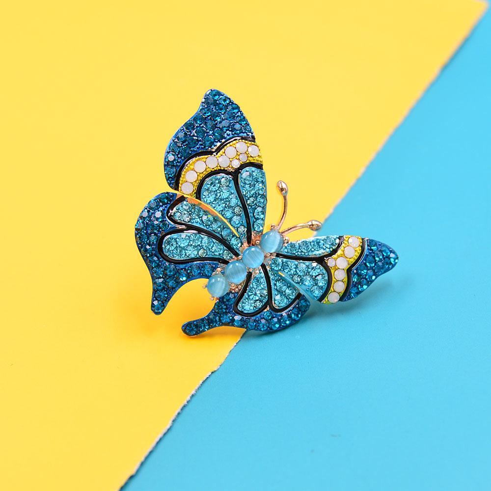 New Arrival Rhinestone Omber Color Blue Butterfly Brooches For Women Insect Pin Winter Design Fashion Jewelry