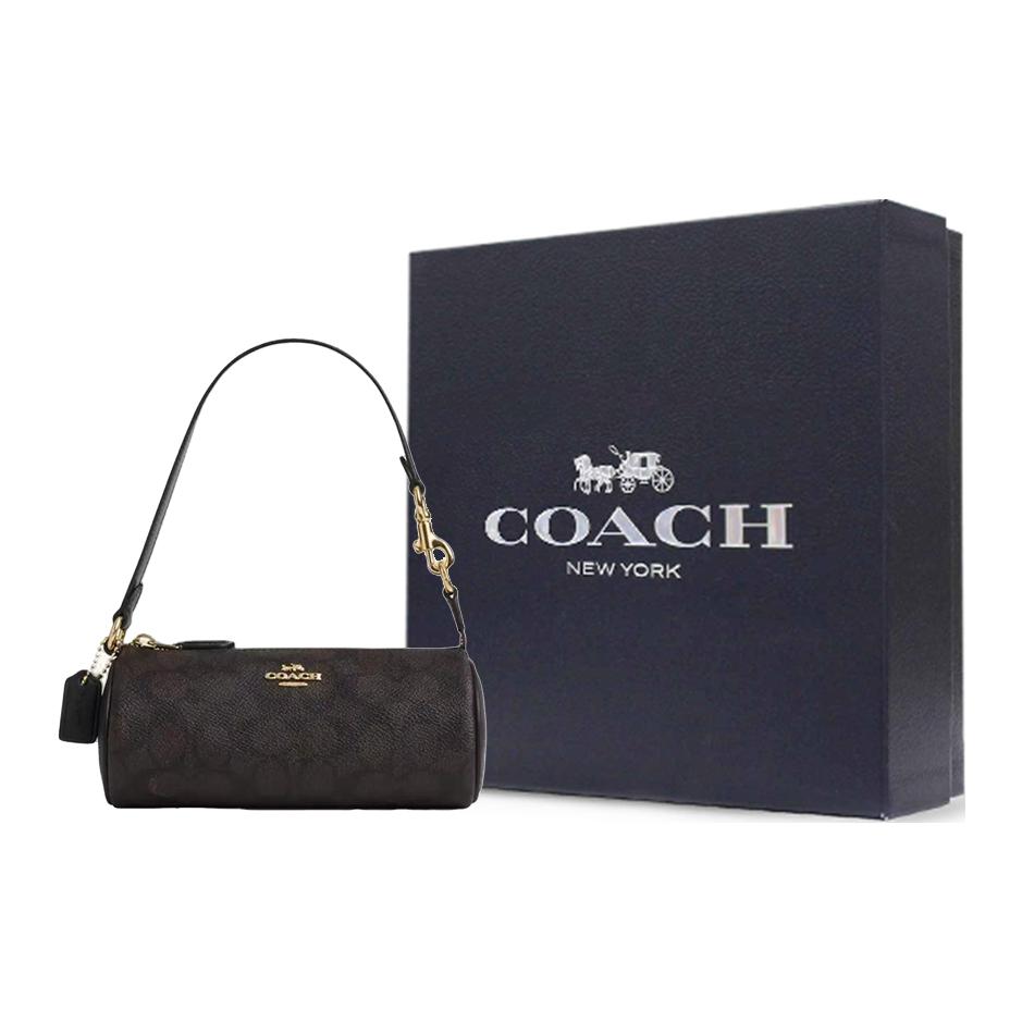 Coach Nolita 20 Logo Zip Closure PVC And Leather Handbag Small Women handbags Dark-Brown CW809-IMXAQ