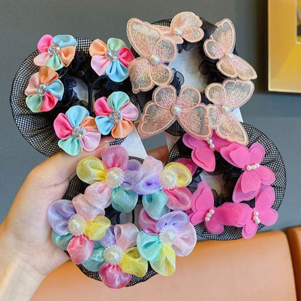 Head Bands Girl Butterfly Hair Net Colorful Flower Ballet Hair Net Kids Bun Cover Snood