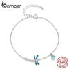 BAMOER 925 Sterling Silver Green and Blue Enamel Dragonfly Bracelet Insect Chain Link for Women Cubic Zirconia Fine Jewelry