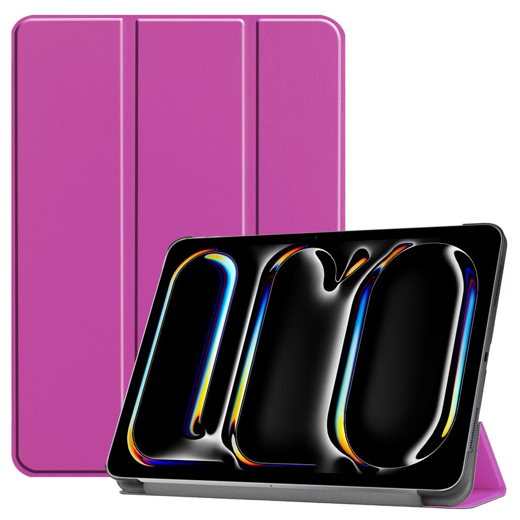 For iPad Pro 11 (2024) Case PC+PU Auto Wake Sleep Tablet Shell with Tri-fold Stand