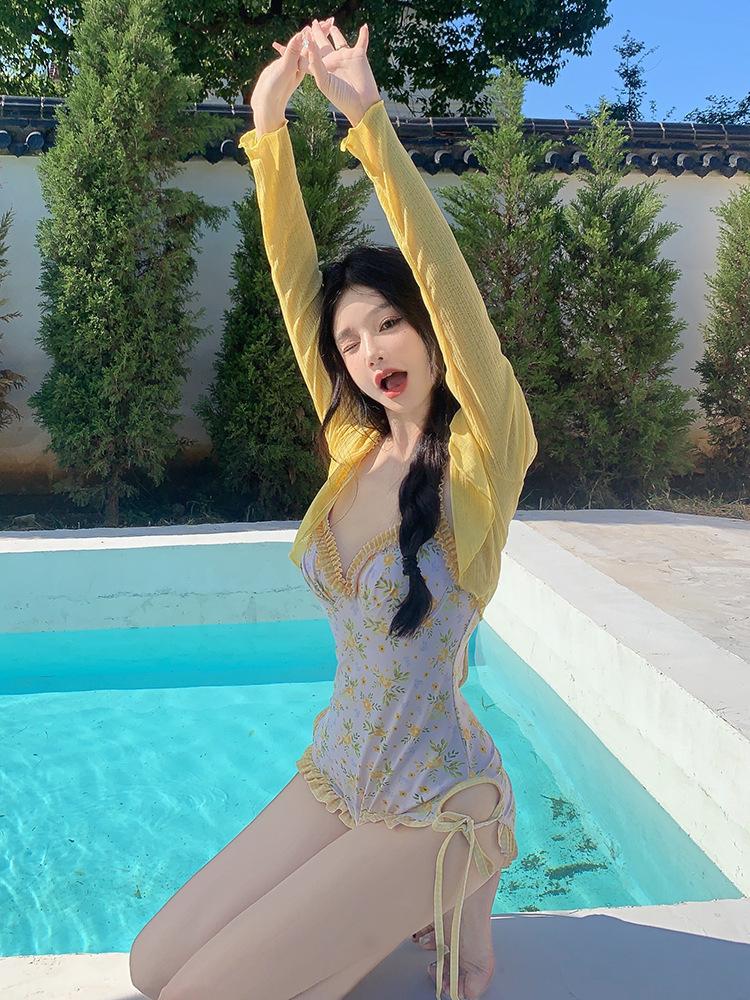 Sexy Print 2 Piece Swimwear Women Push Up One Piece Swimsuit Korean Closed Verge Monokini Beach Lady Bathing Suit