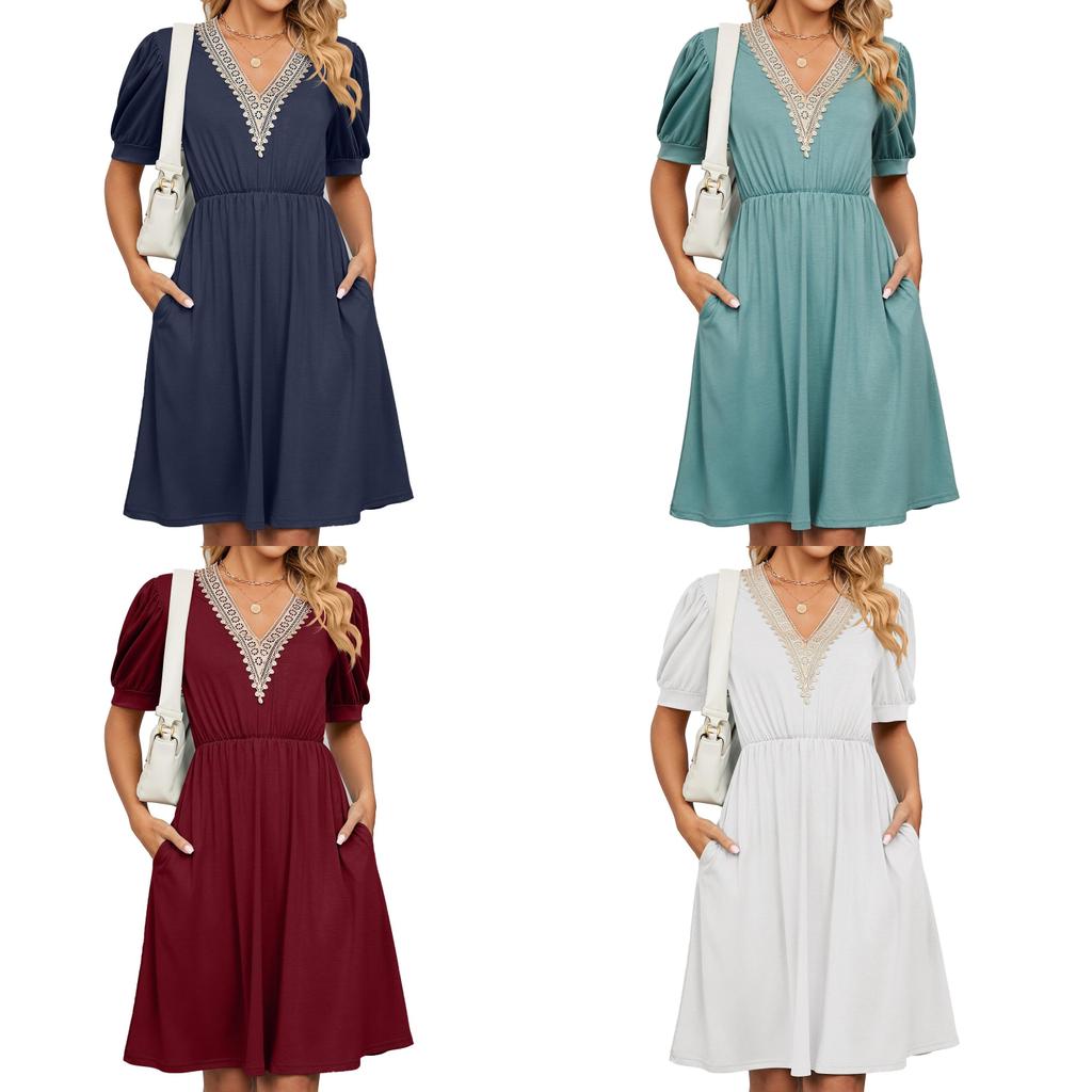 Urban Style Dress With Pockets And V Neck For Spring Casual Wear