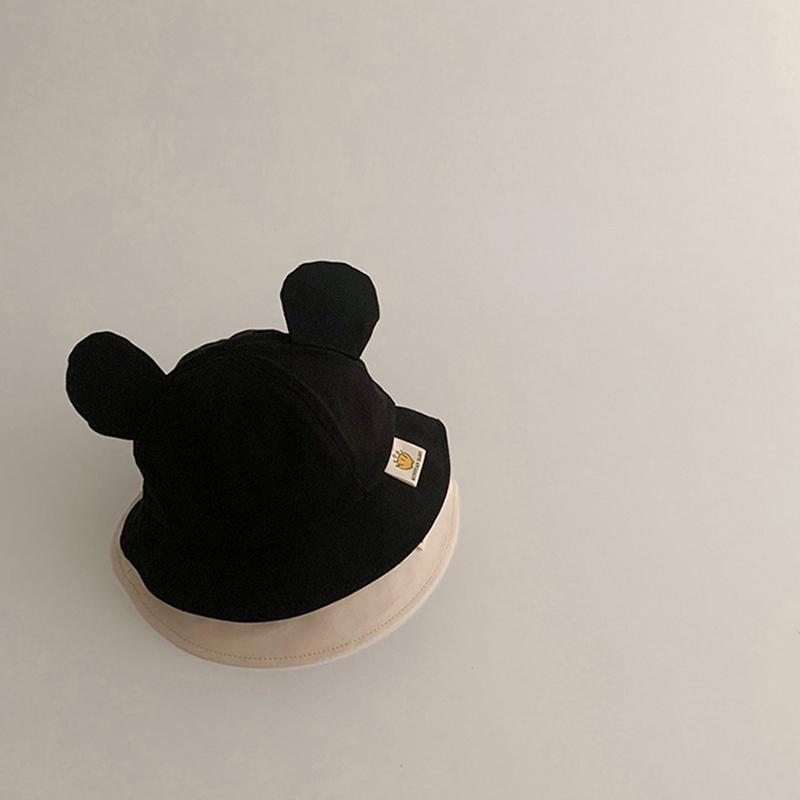 Милая детская панама с ушками медведя, летняя детская хлопковая шапка-рыболов для малышей, повседневная однотонная шапка для малышей и девочек
