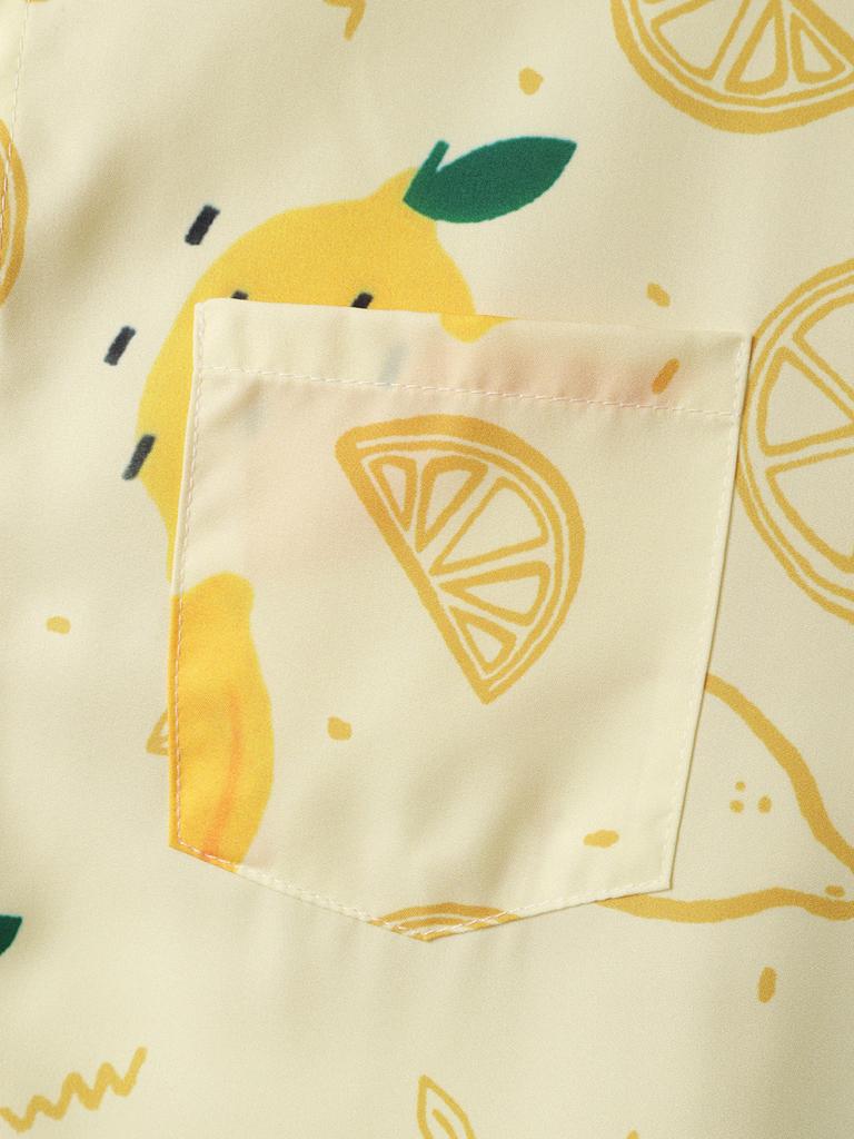 Oversized Loose Hawaiian Lemon Short Sleeve Shirt Men Vintage Loose Couple Beach Shirts for Summer Clothing Streetwear