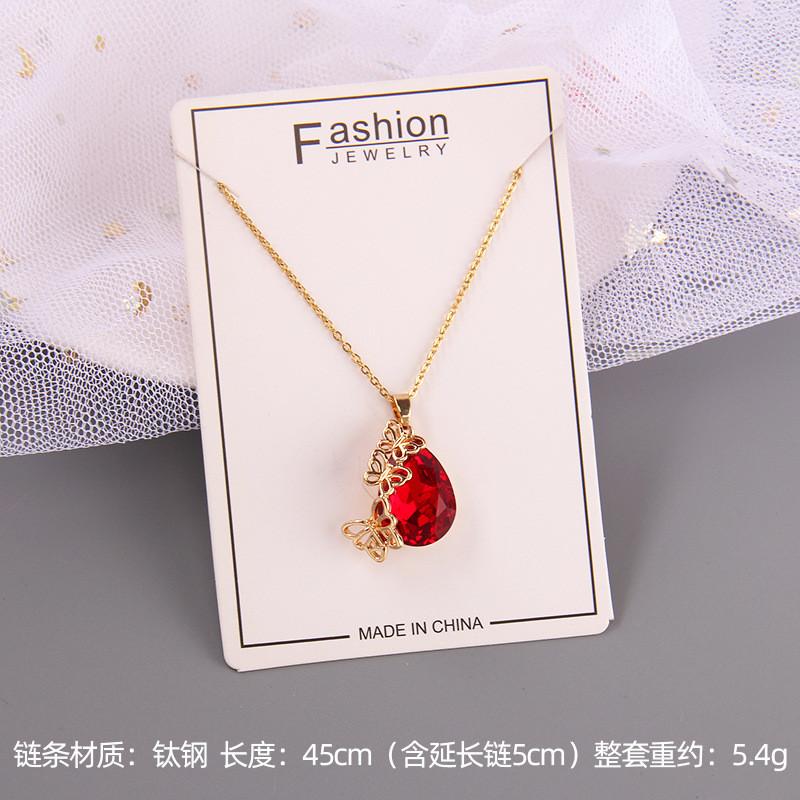 Luxury Drop Water Shaped Zircon Pendant Necklace Geometric Stainless Steel Choker Jewelry Birthday Gifts For Women Girls
