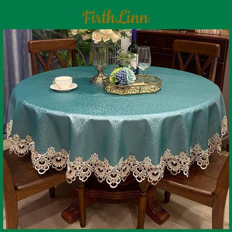 Round Waterproof Oil Table Big Proof Wash Free Lace Pu Green Table Round American Tablecloth
