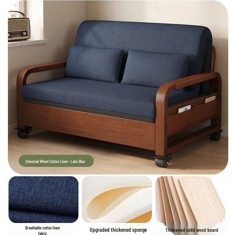 Chinese-Style Multi-functional Sofa Bed: Double-Fold Oil Wax Leather, Retractable for Living Room
