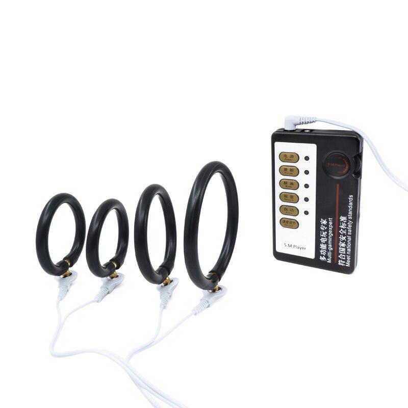 Массажный комплект с кольцом для пениса и анальной пробкой с электрическим током