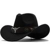 Top Hat Ethnic Style Cow Label Western Cowboy Top Hat Rolled Edge Retro Riding Hat Wool Felt Hat