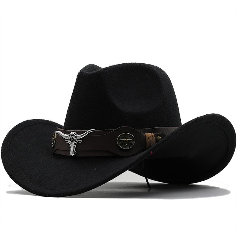 Top Hat Ethnic Style Cow Label Western Cowboy Top Hat Rolled Edge Retro Riding Hat Wool Felt Hat