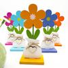 5Pcs/Set Wooden Flower Ornament with Base Boho Farmhouse Rustic 3D Colorful Flower Wood Table Sign Centerpiece Home Office Desktop Decoration