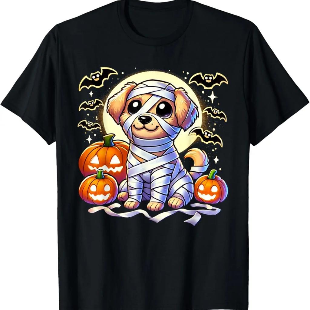 Adorable Puppy Wrapped Mummy Halloween Cute Dog T-Shirt