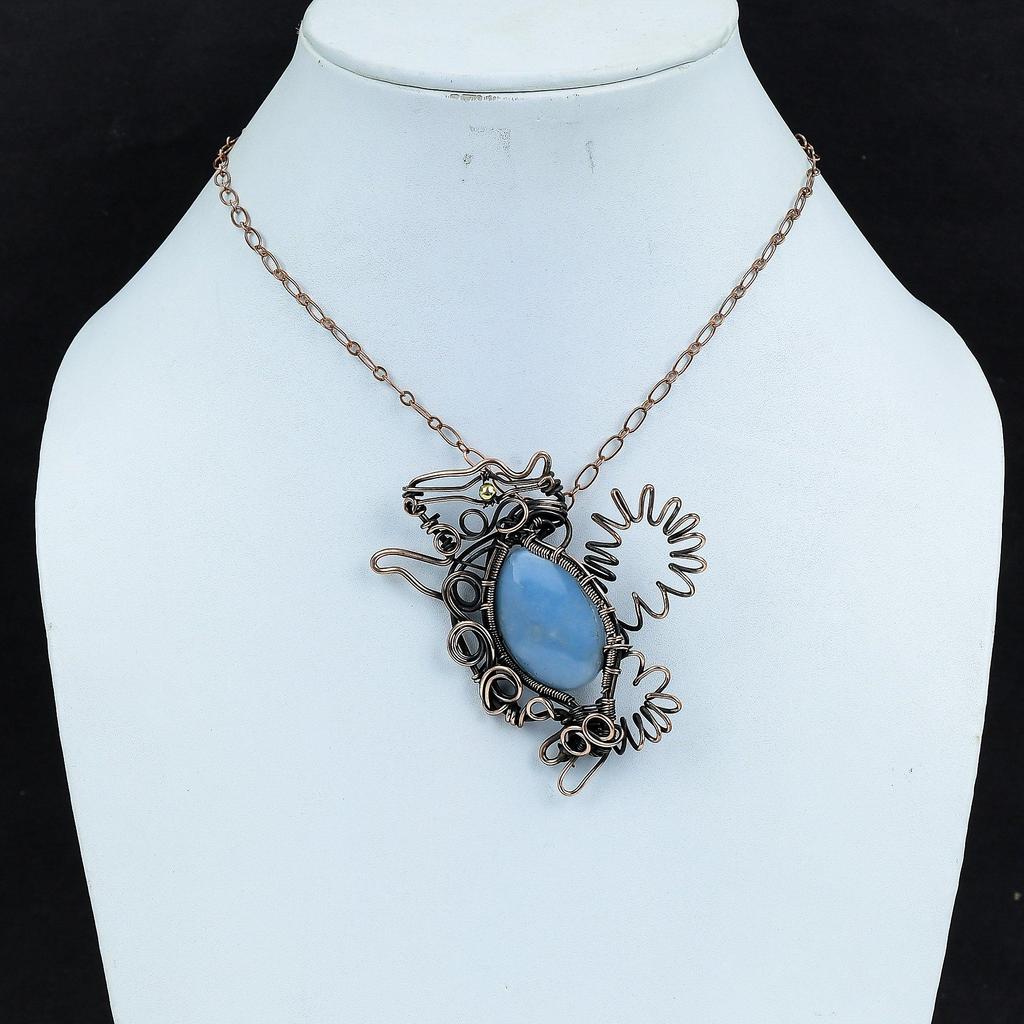Angelite Pendant Copper Wire Wrapped Pendant Angelite Jewelry Rabbit Pendant Gemstone Handmade Pendant Copper Wire Jewelry Gifts For Mother