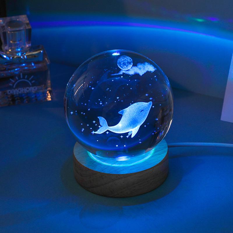 Luminous 3D Crystal Ball Night Light - Engraved Glass Room Ornament, Perfect Birthday Gift for Girls