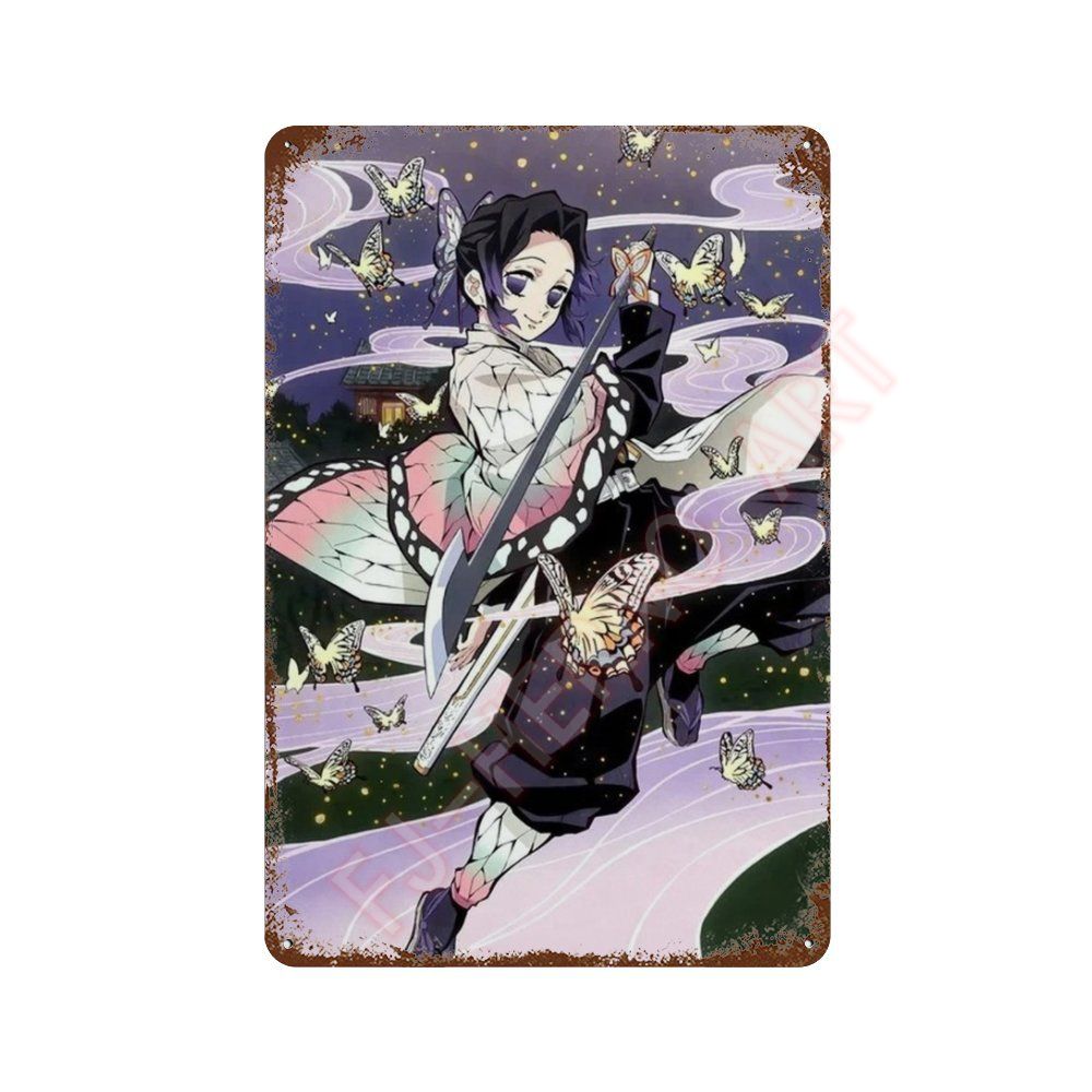 Classic Pop Anime Demon Slayer Kyojuro Rengoku Art Poster Metal Tin Sign Plaque Wall Plates for Living Room Modern Home Decor