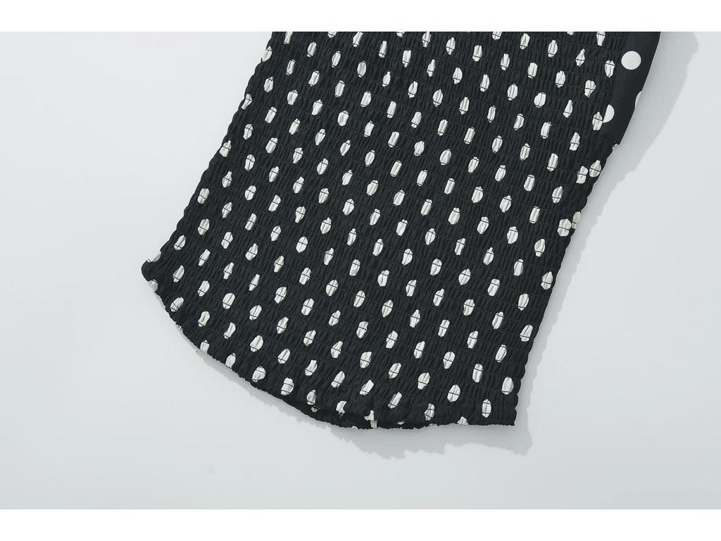 Топ-халтер в стиле ретро в горошек 2025 года + мини-юбка А-силуэта со шнуровкой и заниженной талией