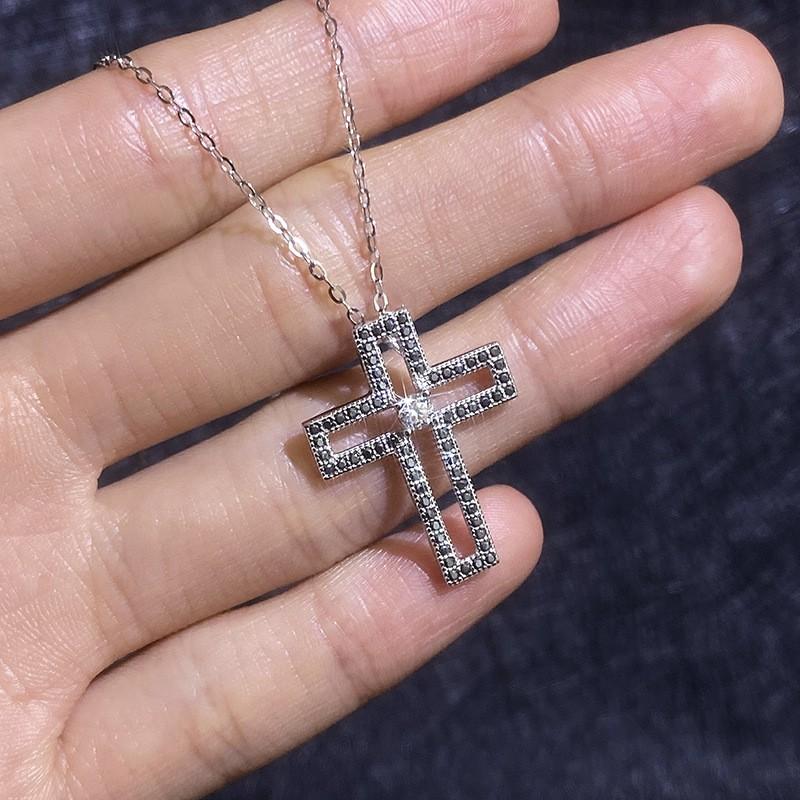 V Original Moissanite Cross Necklace Women Unisex Vintage Style Versatile Jewelry