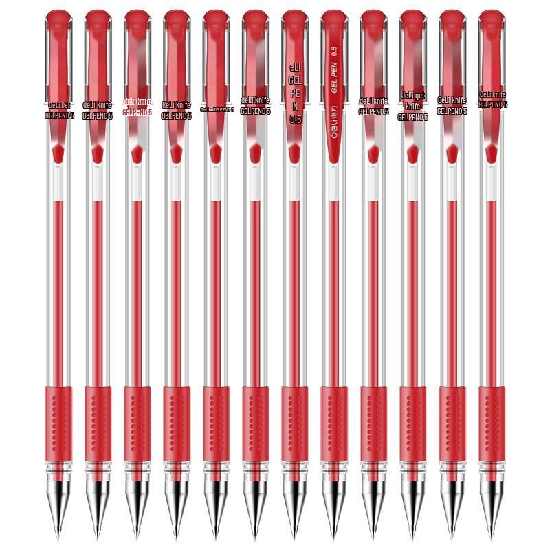 Deli 6600ES 0.5mm Red Bullet Tip Gel Pen, 12-Pack