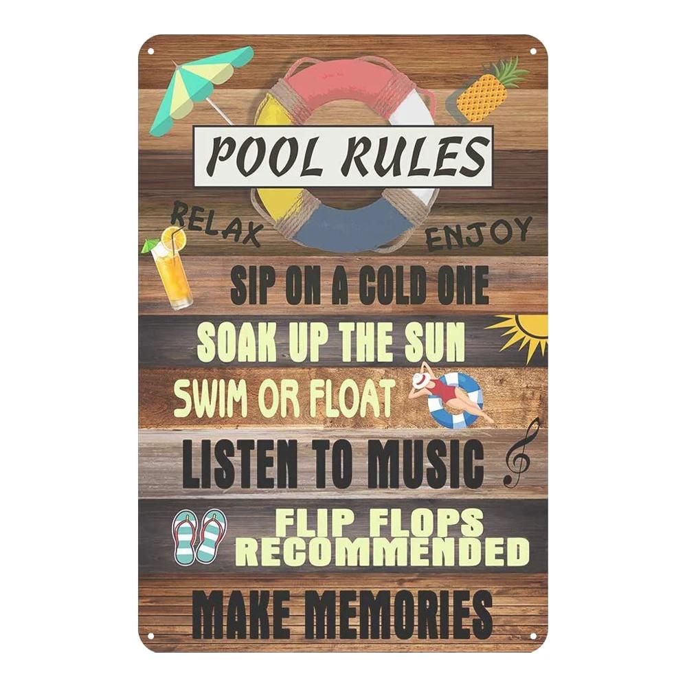 Жестяная табличка PC Pool Rules D Железо Олово Нет ныряния Нет бега Нет мочеиспускания Металлическая живопись для украшения стены наружного бассейна на заднем дворе
