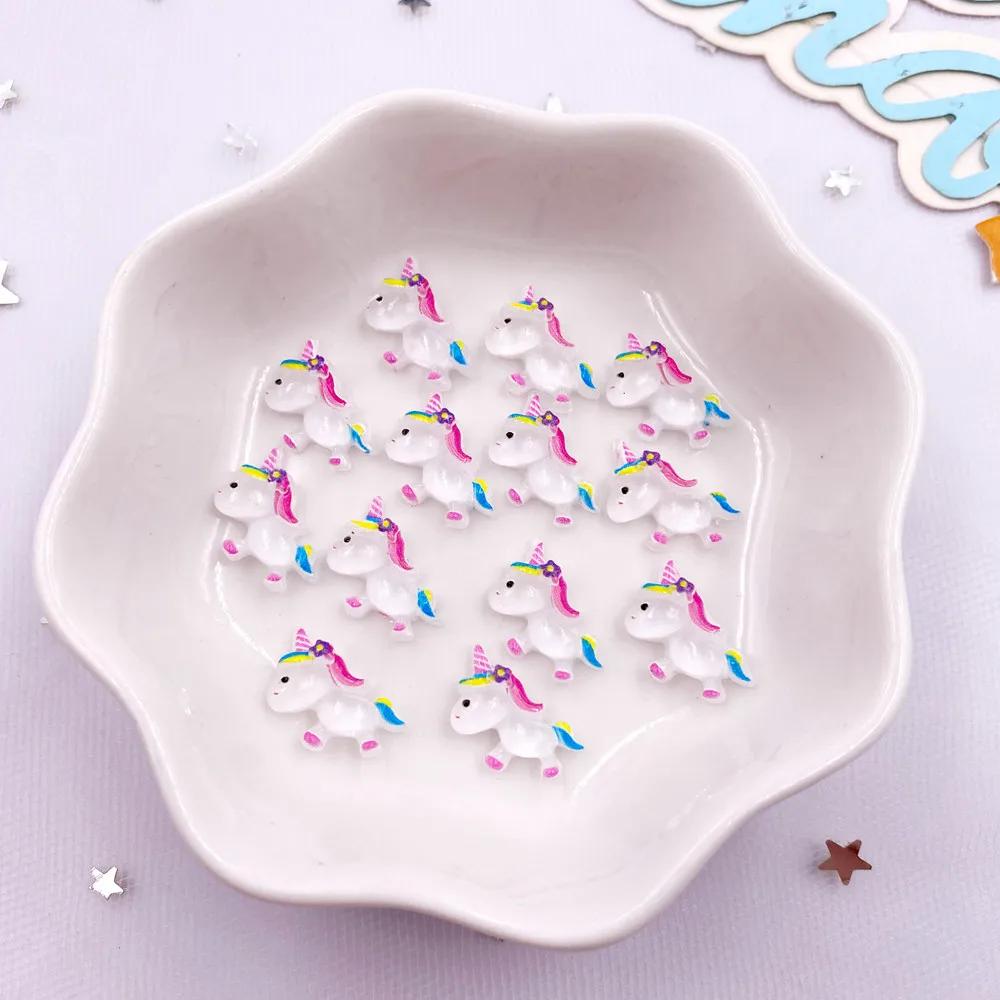 50pcs Resin Colorful 3D Unicorn Figurines Nail Art Flatback Rhinestone Scrapbook DIY Wedding Applique Jewelry Accessories Crafts