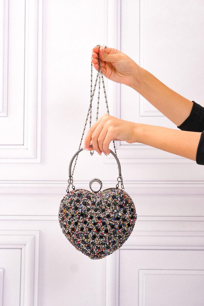 Women's Stylish and Useful Evening Dress Bag Women's Heart Stoned Saxe Blue Evening Dress Bag