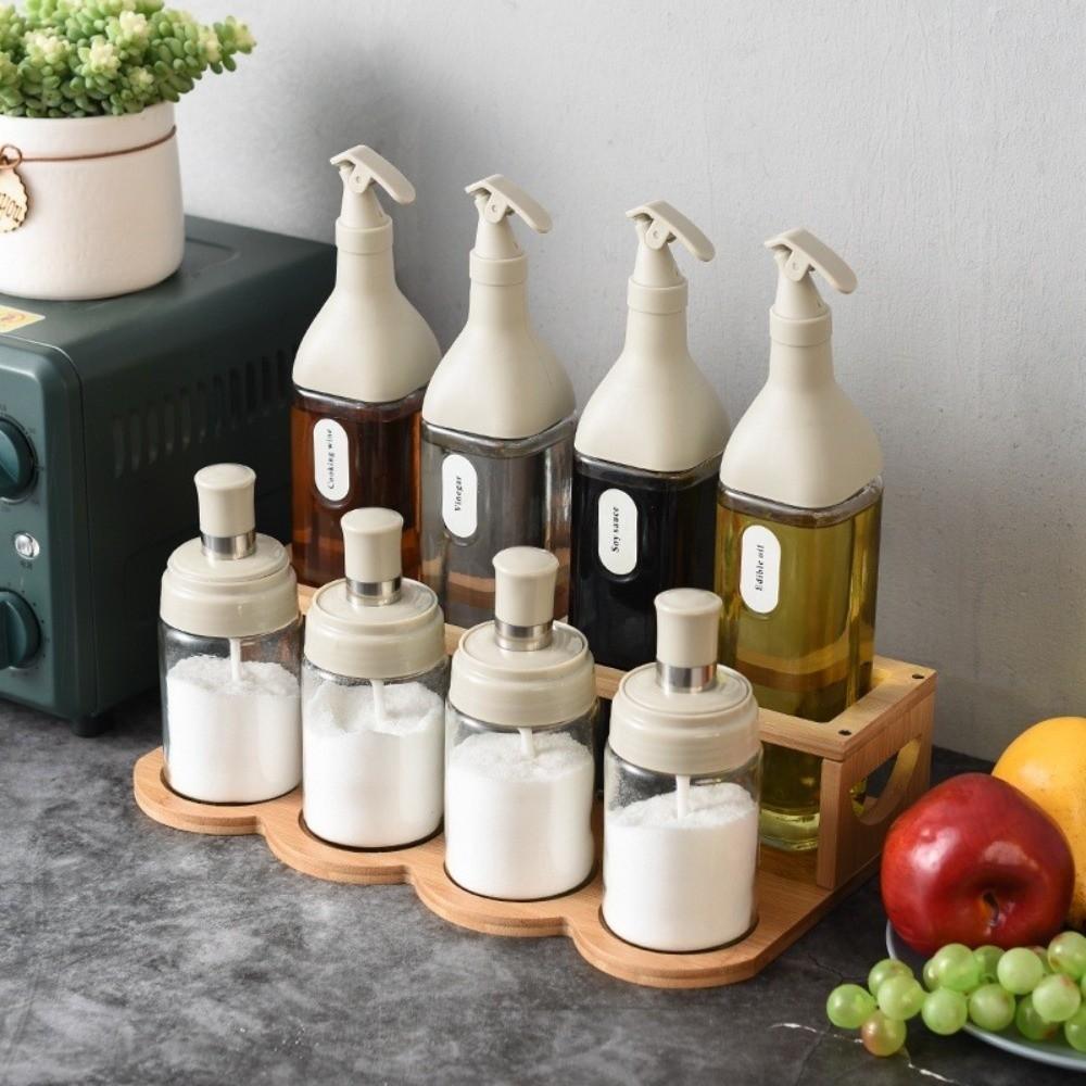 Round Square Kitchen Storage Shelf Bamboo Oil Bottle Rack Seasoning Can Storage Rack Resturant