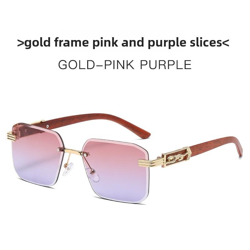 Leopard Theme Minimalist Metal Frame Square Sunglasses With Gray Lenses For Travel And Parties