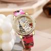 Snake Print Leather Belt Women's Watch with Eiffel Tower Design and Diamond Numerals