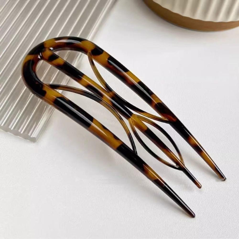 Multi-pronged U-shaped Hair Stick Leopard Print Hair Fork Vintage Hair Clip Hair Accessories
