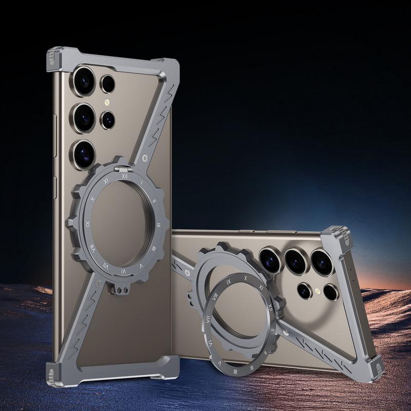 Z Shape Aluminum Alloy Frameless Magnetic Bracket Phone Case For Samsung S25 S24 Ultra S23 Ultra S22 Ultra Shockproof for Magsafe Cover