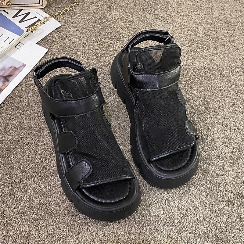 Сандалии женские римские сандалии на толстой подошве из дышащей сетки на липучке женские нескользящие сандалии на толстой подошве легкие и удобные