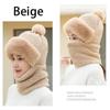 Winter Scarf Set Hooded Women's Plush Scarf Warm Hat Outdoor Ski Windproof Hat Thickened Plush Fluffy Woolen Hat
