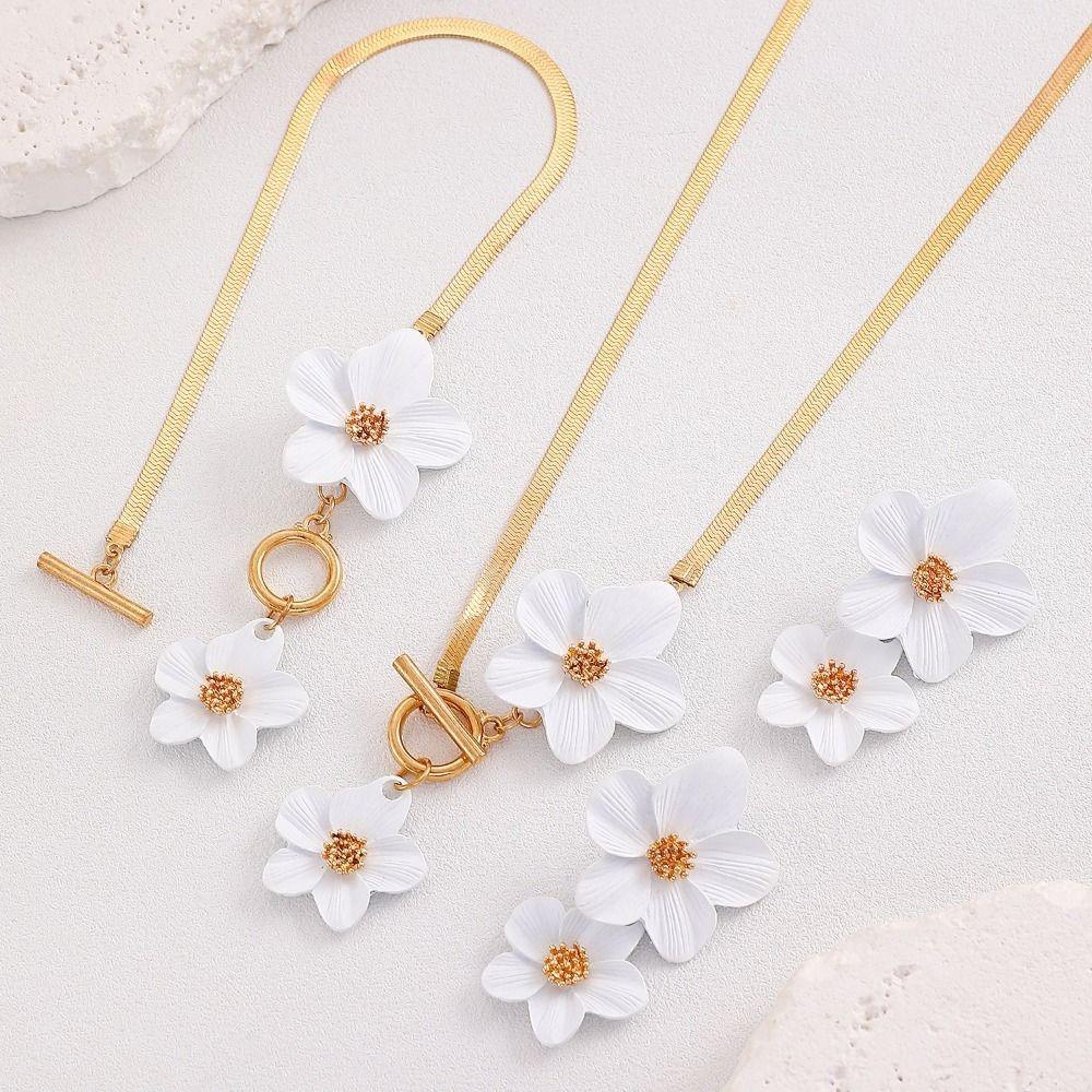 OT Buckle Flower Jewelry Set Metal Pendant Jewelry Suit Elegant Flower Necklace Earrings Set Gift