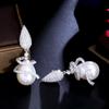 CMM Symmetrical Rotating Cubic Zirconia Drop Artificial Pearl Earrings for Women Elegant Bridal Jewelry Gift