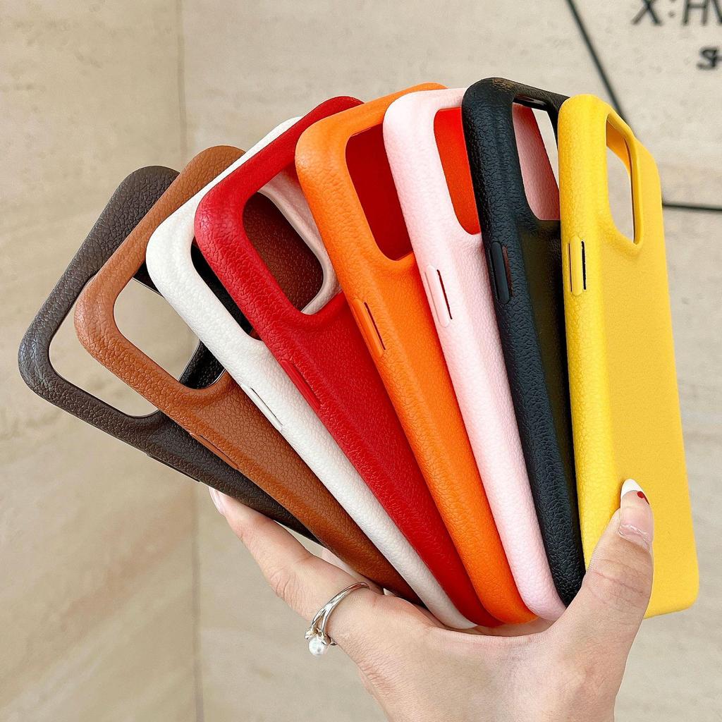 Однотонный чехол для телефона с кожаной текстурой для iPhone 14/15/16 Pro Max