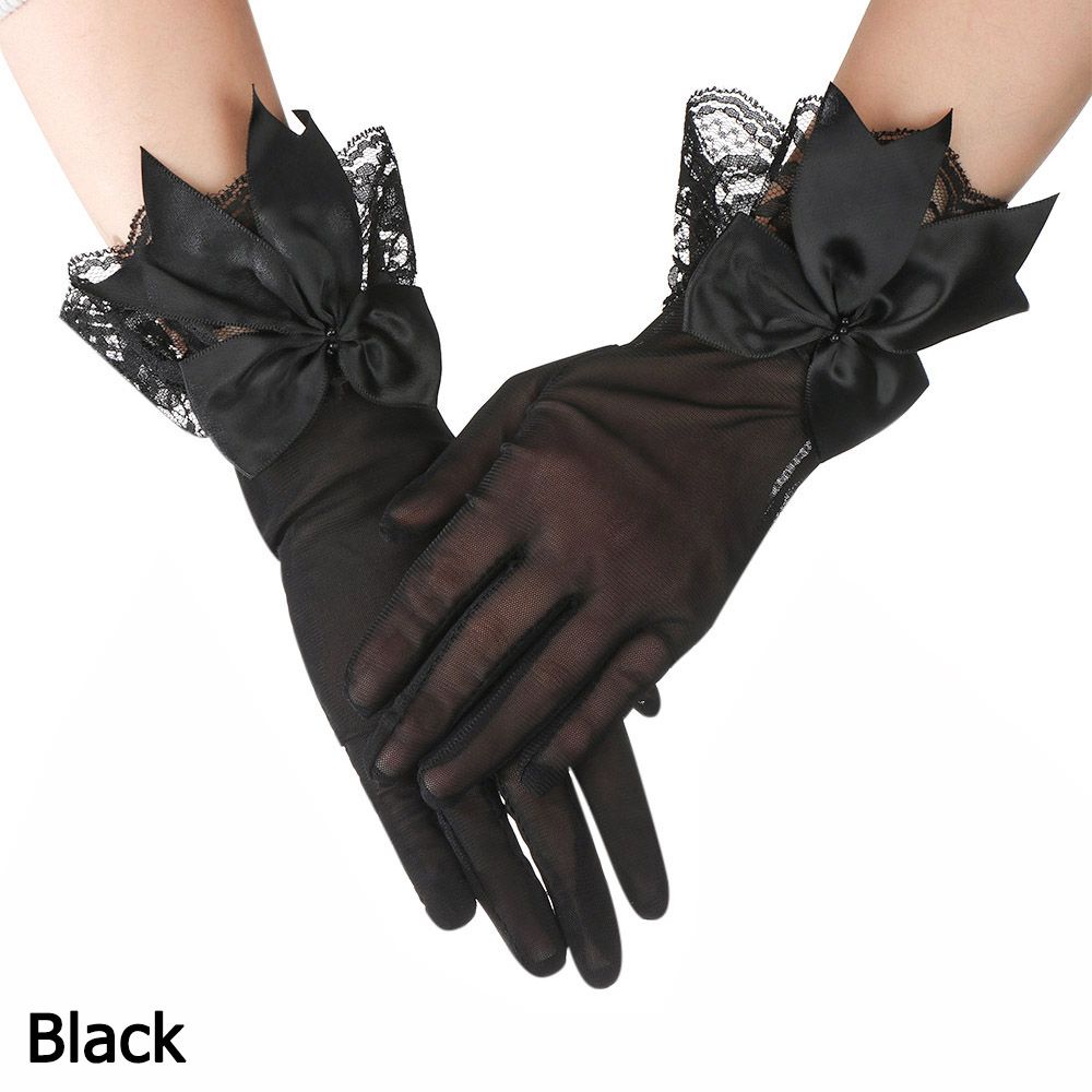 Fashion Sunscreen Chiffon Bride Mittens Lace Gloves Driving Gloves Bow