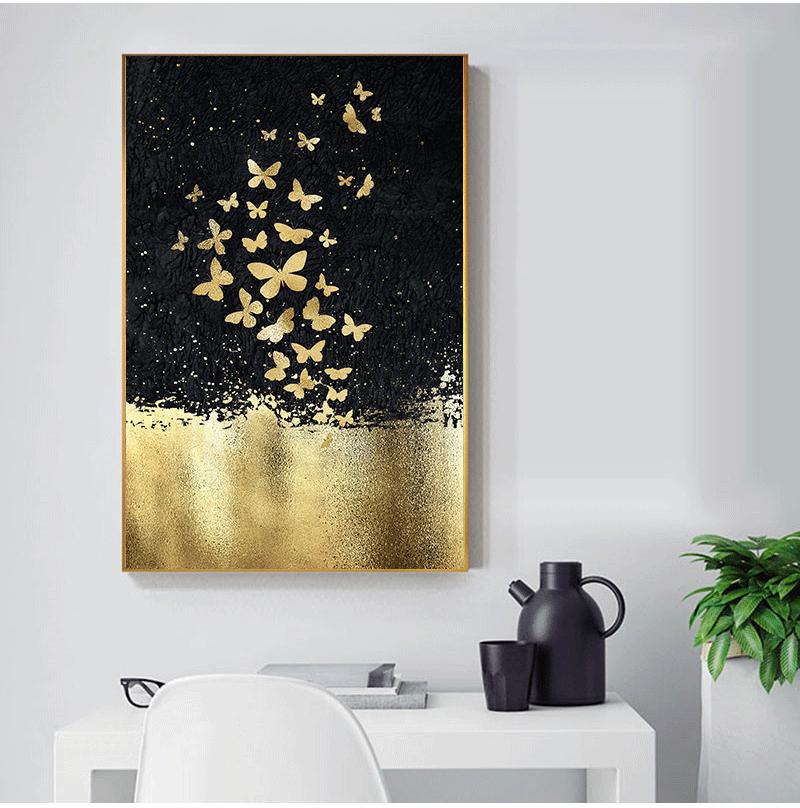 Скандинавская Золотая Черная Рыба Бабочка Wall Art Печать на Холсте Декоративная Картина на Холсте для Гостиной Домашний Декор Без Рамки