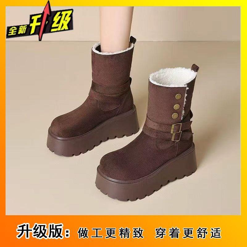 Premium Fleece Snow Boots Women's 2025 Autumn and Winter New Fashionable Versatile Comfortable Platform Women's Mid-boots